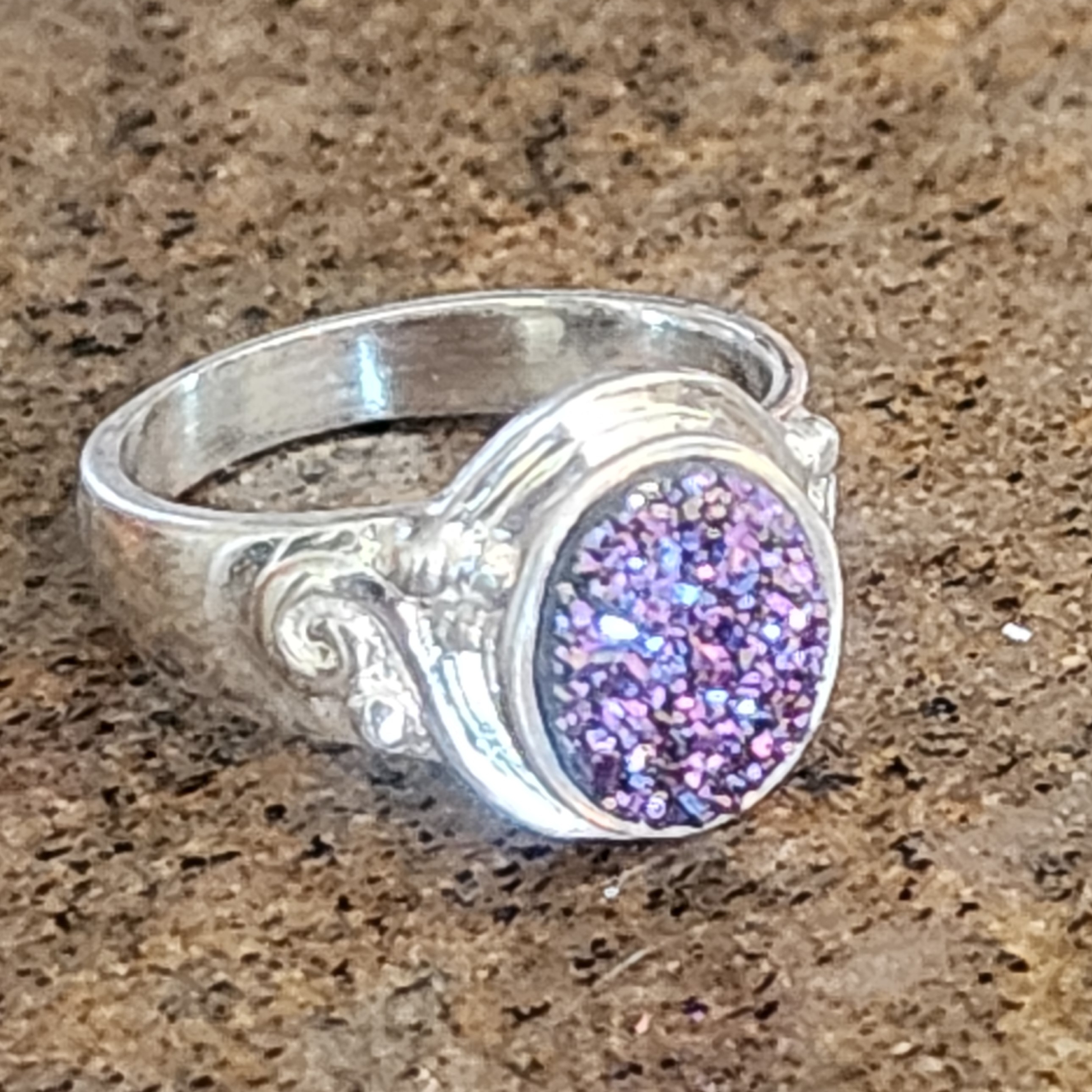 Dazzling Sterling Silver Sajen Druzy Quartz Purple Glitter Ring Sz 65 Jewelry 85$